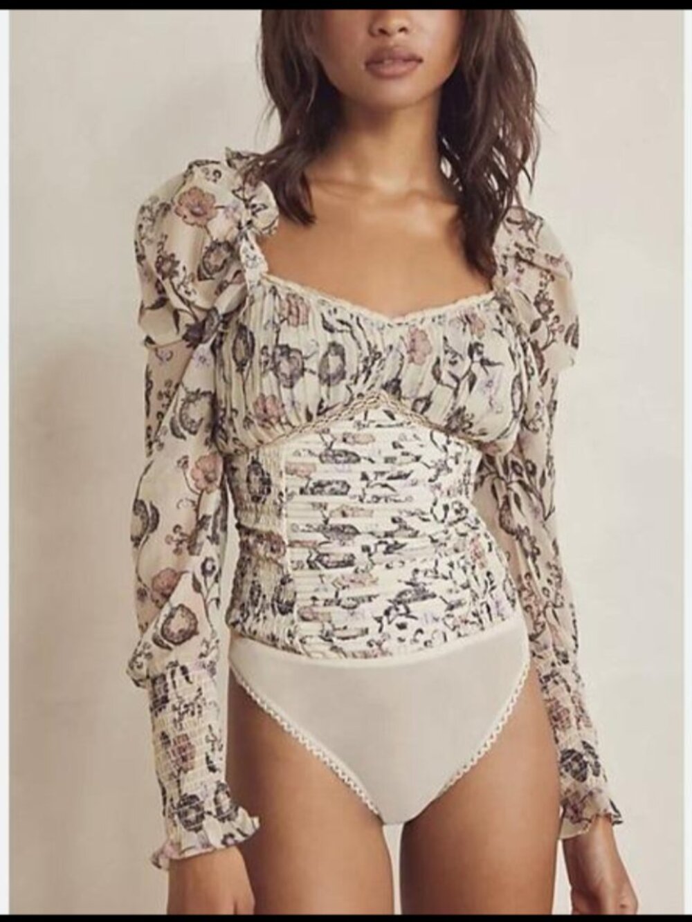 Free People Brunch Date Floral Bodysuit Ivory Size Small